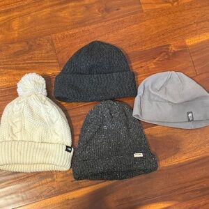 Set of Four Knit Beanies in Cream and Gray